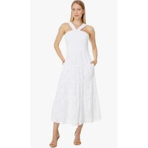 Lilly Pulitzer Jenette Halter SummerMidi Dress Resort White Sealife Eyelet Size4